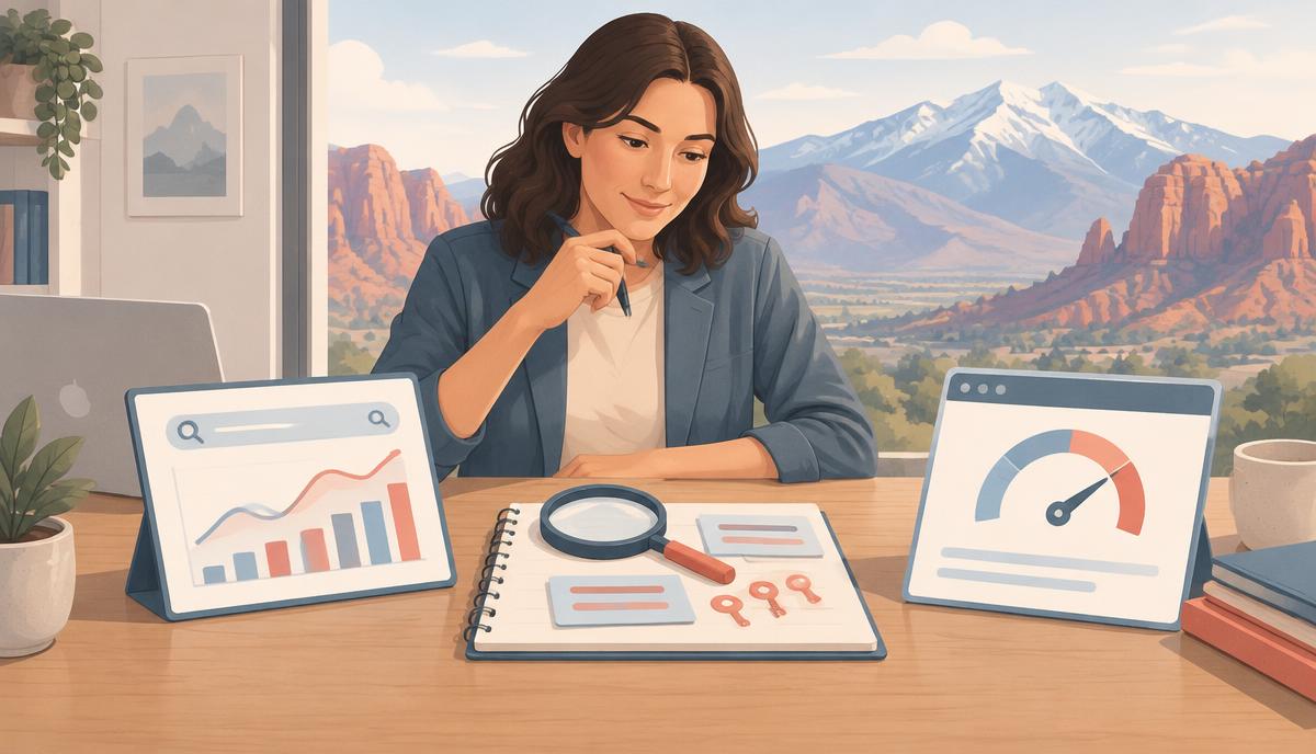 Business owner comparing free tools for search performance and site health