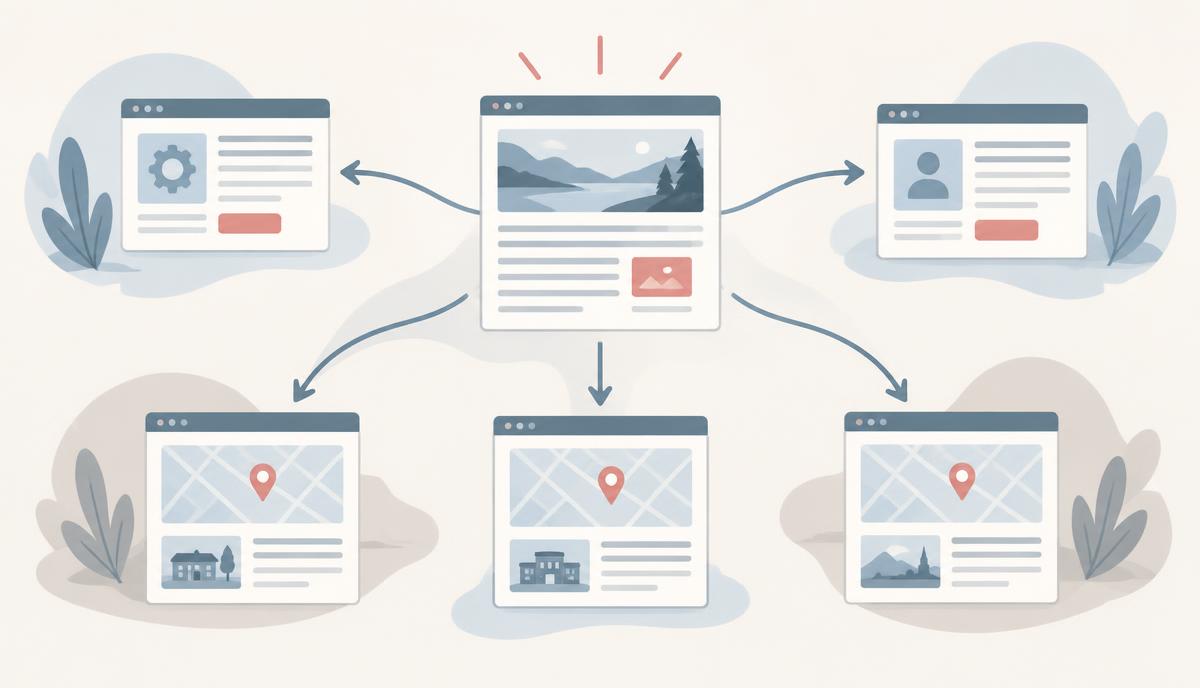 Connected website pages guiding visitors and search engines through related content
