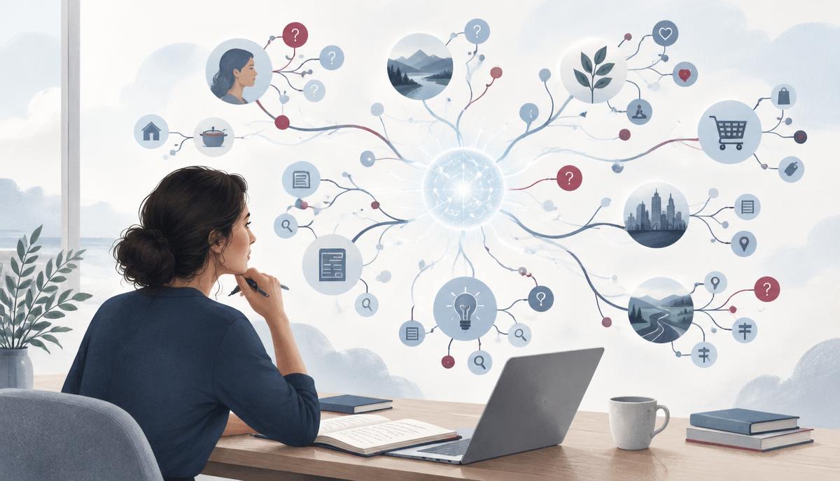 Marketing strategist using AI to uncover connected search topics and questions