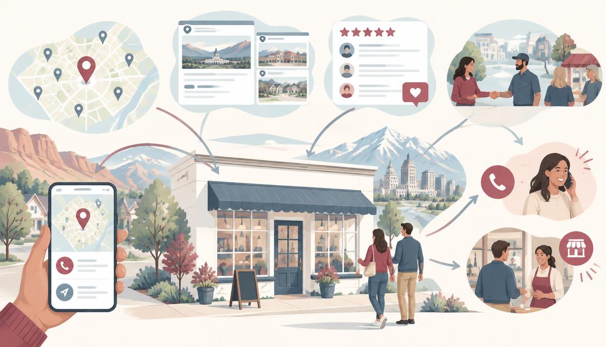 Utah storefront connecting map visibility, reviews and nearby customers