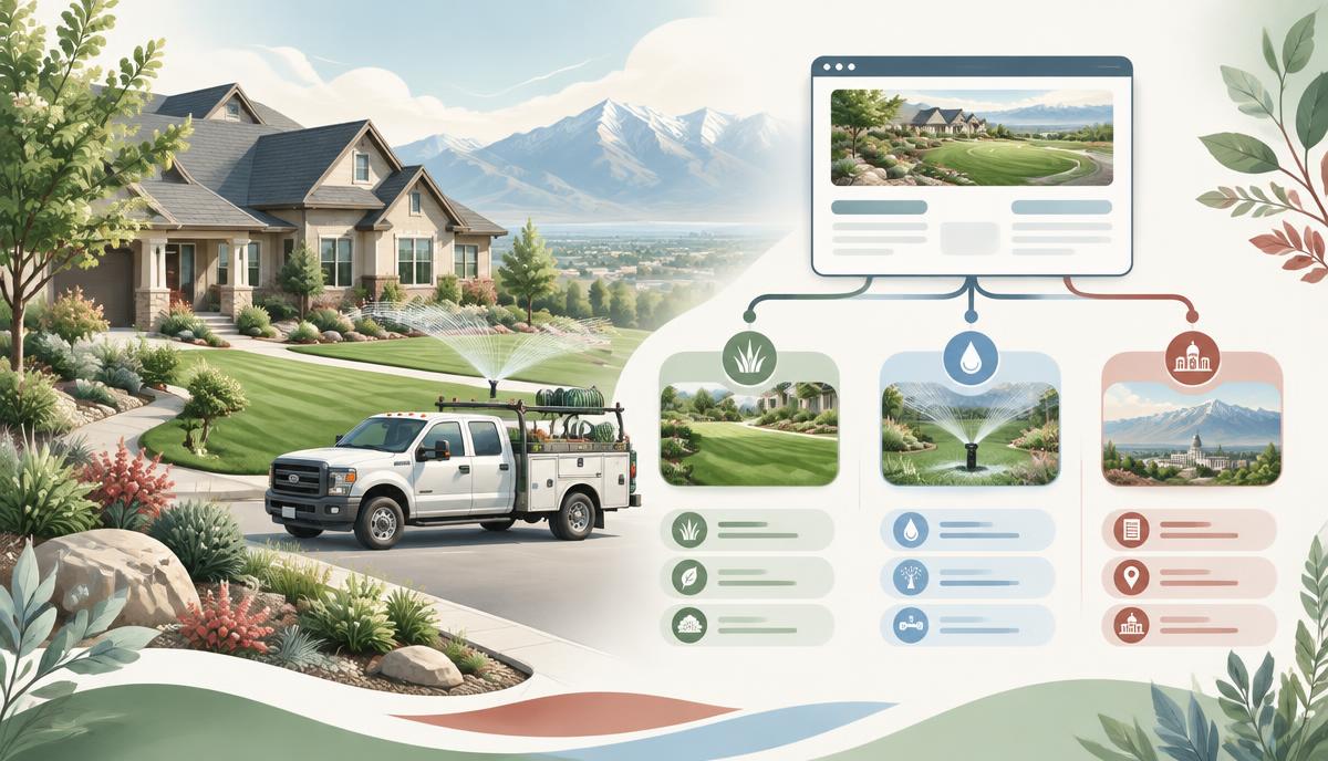 Lehi landscaping business website organized around services and nearby communities