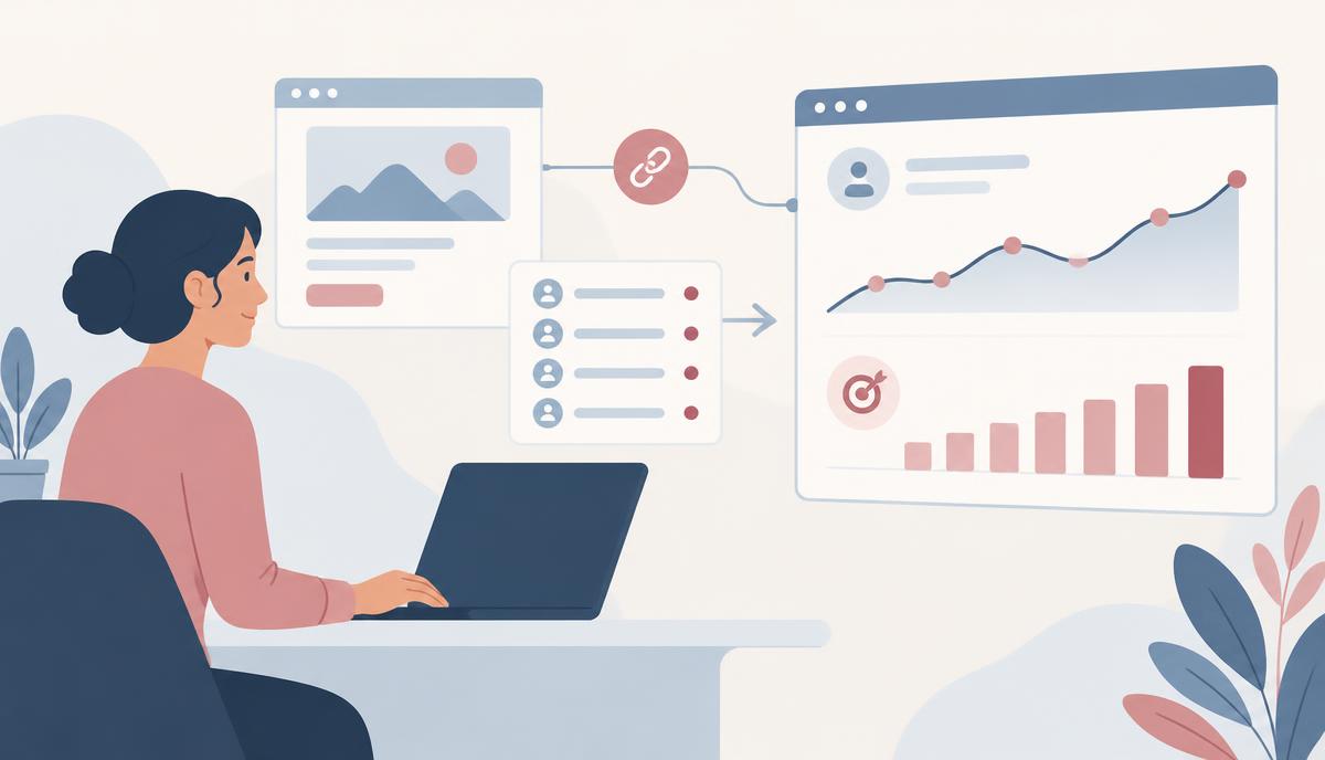 Website connected to an analytics dashboard measuring visits and conversions