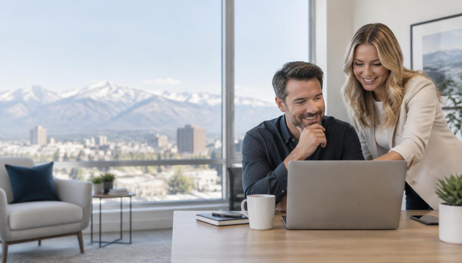Utah business owner reviewing a digital growth strategy with an SEO consultant